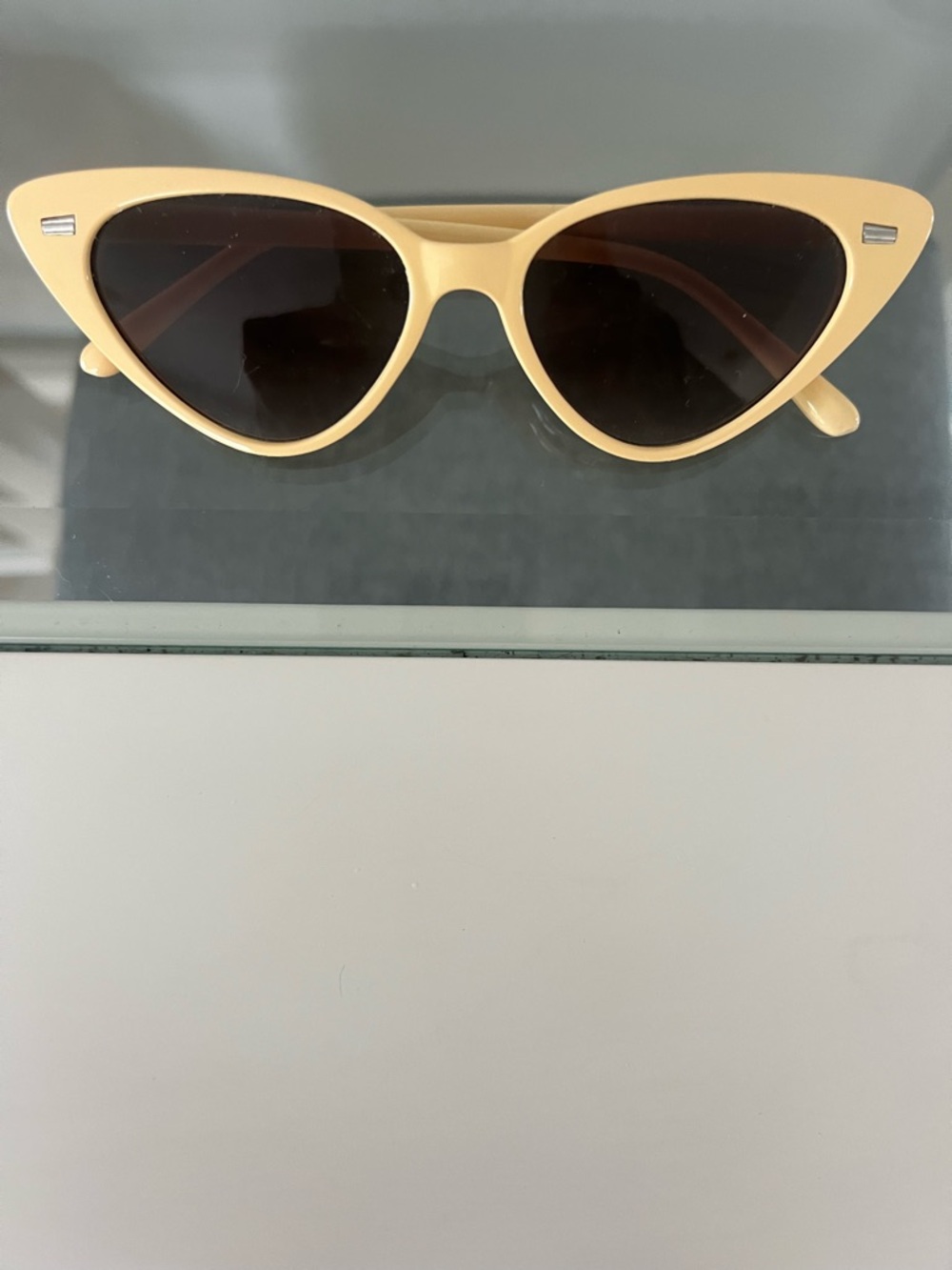 Free People Yellow Cream Cat-Eye Sunglasses with Dark Lenses